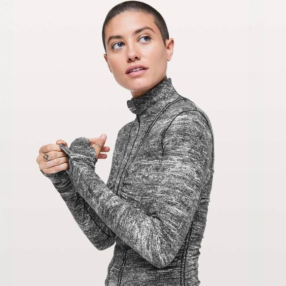 Lululemon Athletica Cypress Kiss 1/2‎ Zip Rush Jacquard Black White Size 8 Top - Picture 7 of 16